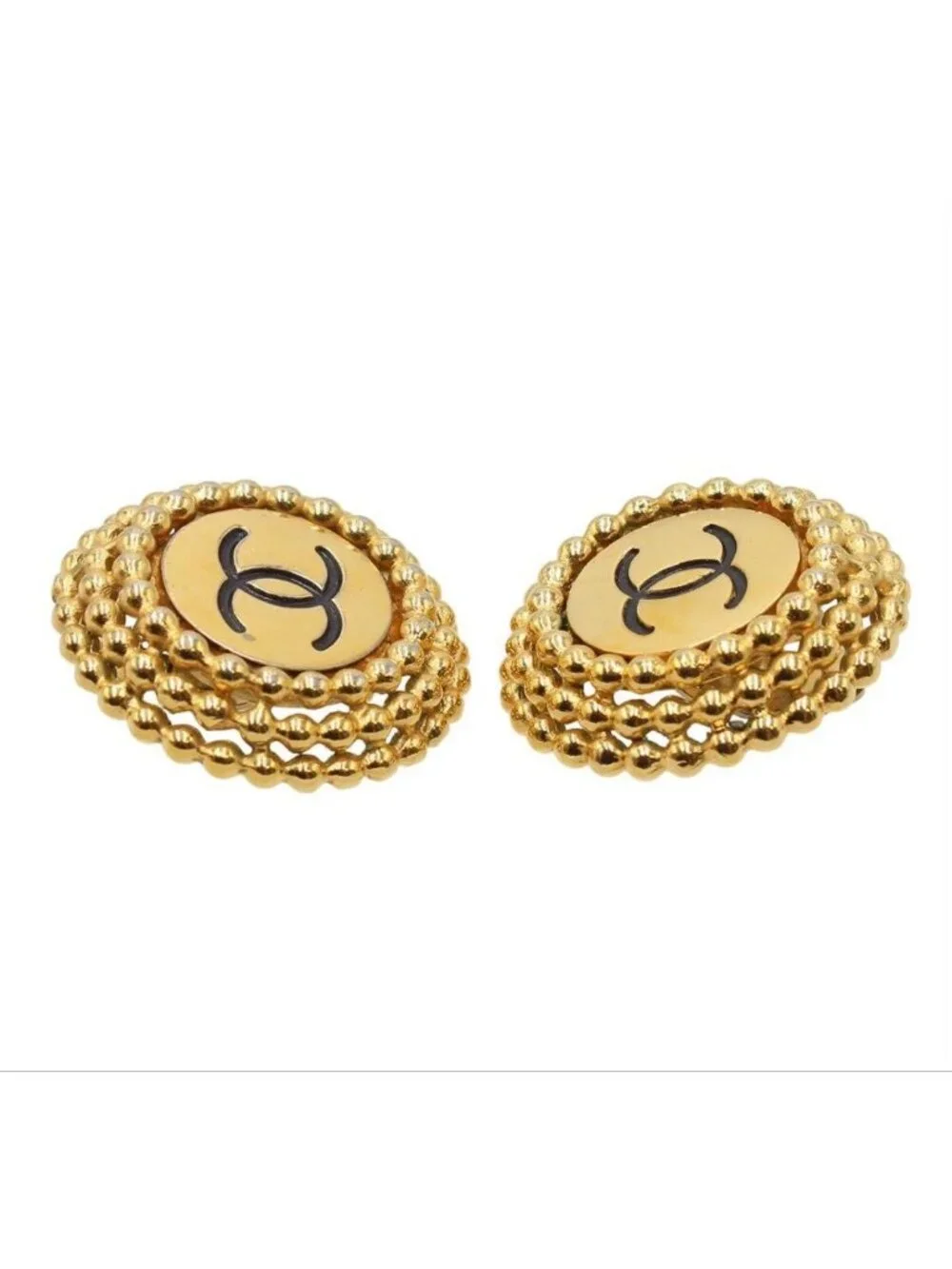 Chanel CC Logo Ball Chain Round Earrings